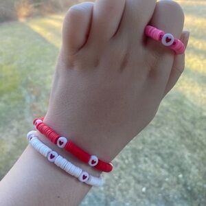 Heart Charm Bracelet and Ring Set - Red and White